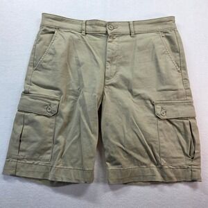St. John's Bay Men's Cargo Shorts 34 Khaki Tan Stretch Cotton Utility Pockets